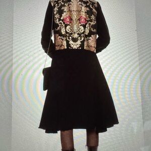 Aratta Heart of Autumn Elegant Black Coat dress with Gold and Pink Details
